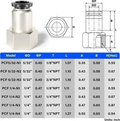 Female Straight 1/4 Inch Tube OD x 1/4 Inch NPT Thread Push to Connect Fittin…