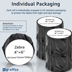 4 Rolls 500 Labels 4X6 Direct Thermal for Zebra LP 2642 2844 2442 Eltron ZP450