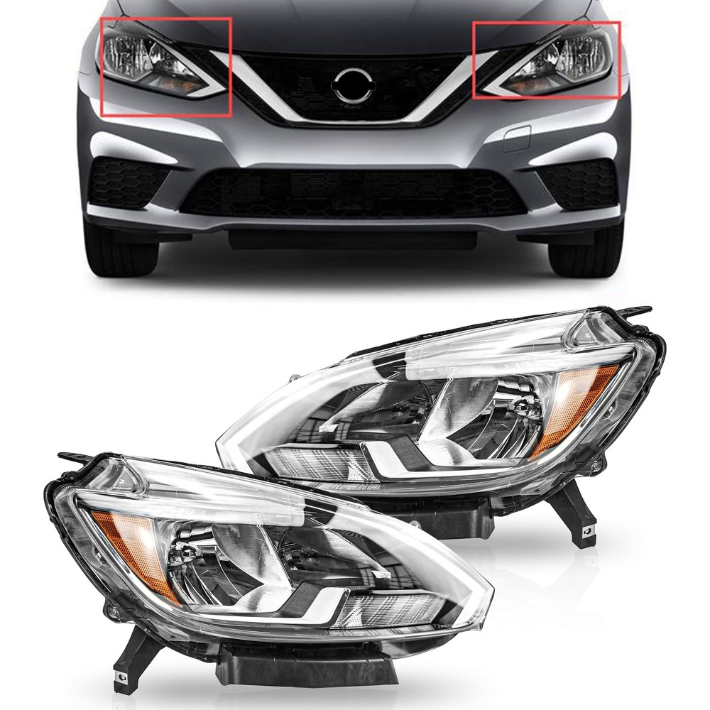 2PCS Halogen Headlight Black Housing For 2016-2018 Nissan Sentra NI2502244/3244