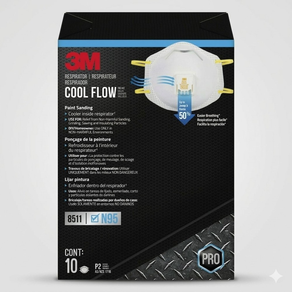 3M N95 Mask Box of 10 8511 Respirators w/ Cool Flow Exp 10/25