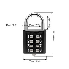8-Digit Push Button Lock Black Cabinet Combination Padlock , 1Pcs