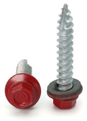 #14 Hex Washer Head Roofing Screws Mechanical Galvanized | Crimson Red Finish
