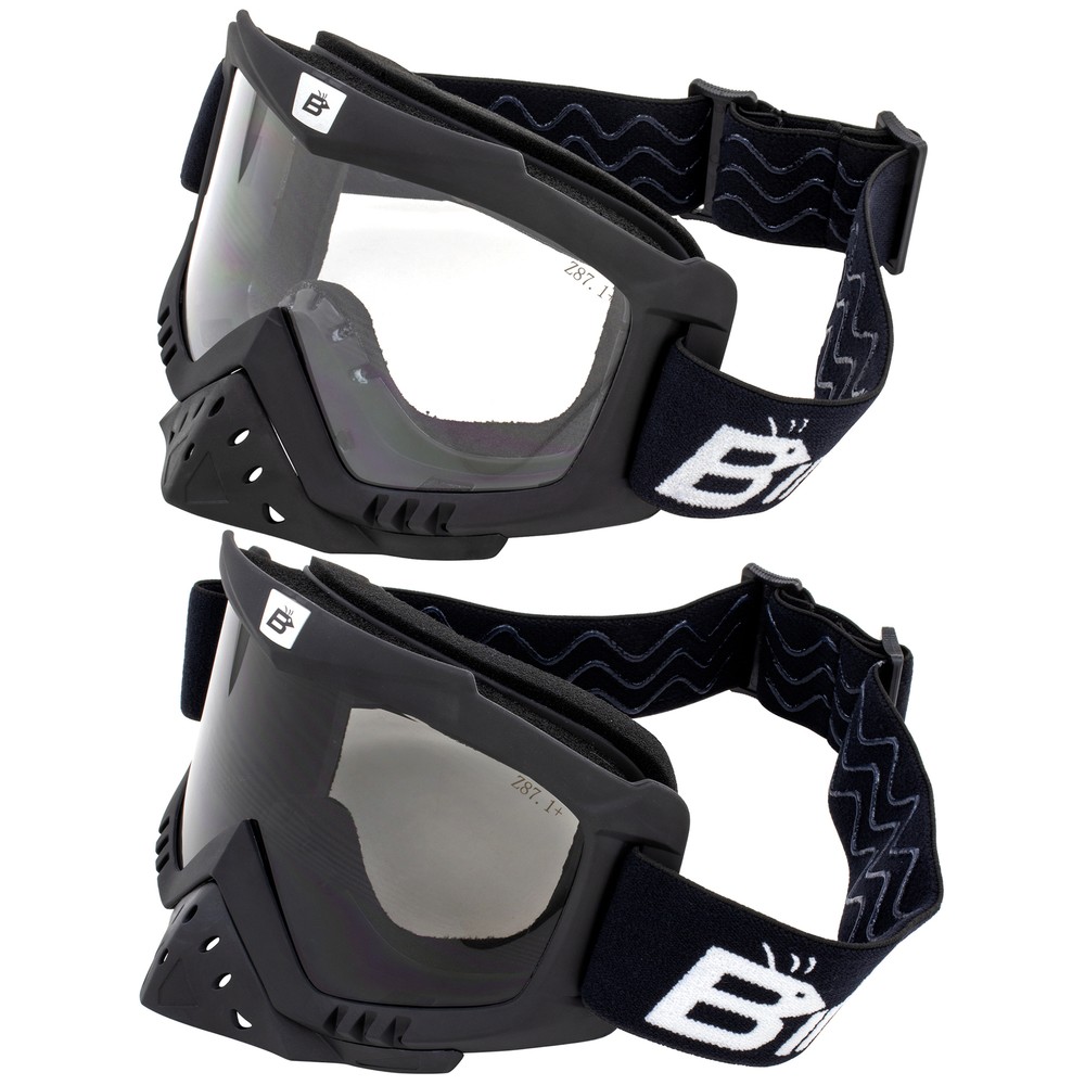 2 Pairs Birdz Eyewear Toucan A/F Padded Motorcycle Goggles w/ Clear, Smoke Lens