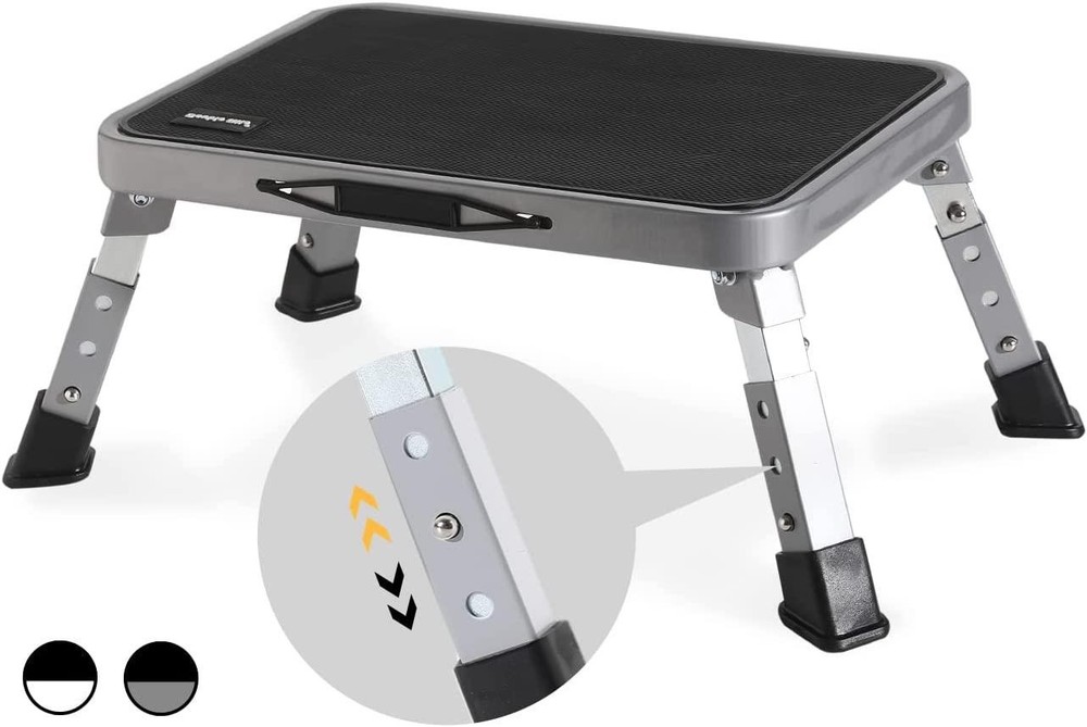 3 Levels Adjustable Folding Step Stools for Adults, Sturdy Metal RV Step, Safer