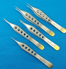 5 PCS ADSON FINE TISSUE PLASTIC SURGERY FORCEP 1X2T W/ FENESTRATED GOLD HANDLE