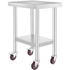 Rolling Stainless Steel Top Kitchen Work Table Cart + Casters Shelving 18″x24″