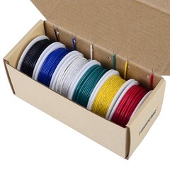 6x30ft 22 AWG Solid Hookup Wire – Tinned Copper, Flame Retardant, PVC Insulation