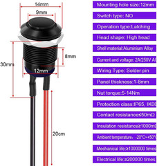 3Pcs Prewired IP65 Waterproof Push Button Latching Self-Locking Aluminium Alloy