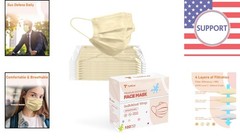 100 Pack Disposable 4 Ply Face Masks – ASTM Level 3 Protection, Beige