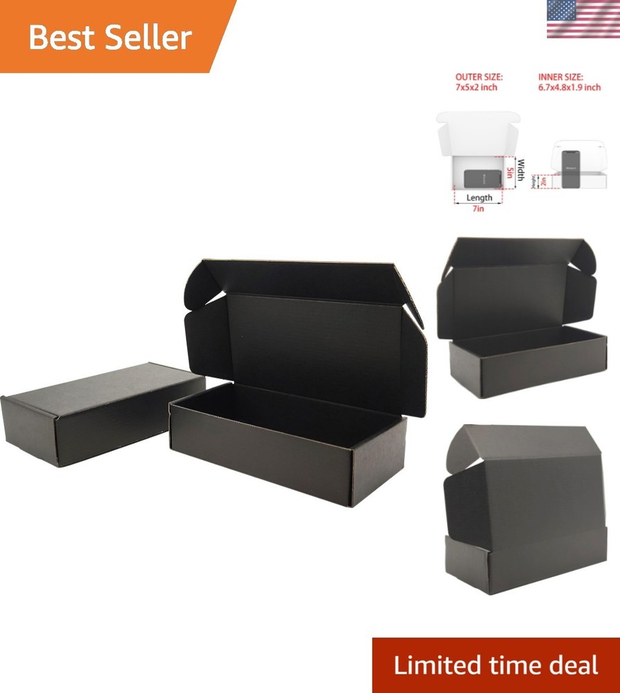Space-Saving Black Shipping Boxes – Pack of 25, 7x5x2 Inches for Crafts & Gifts