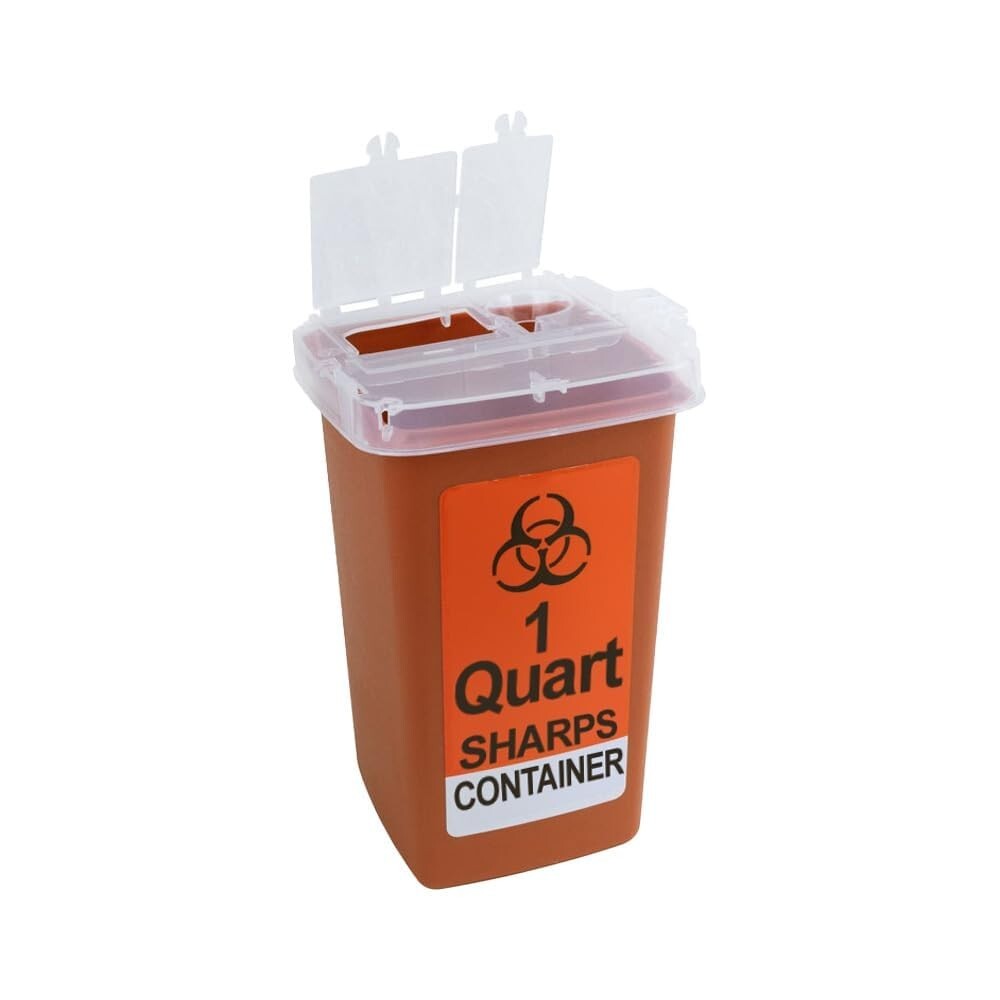 Sharps Container, 1 Quart, Biohazard Needle and Syringe Disposal, 3 Pack