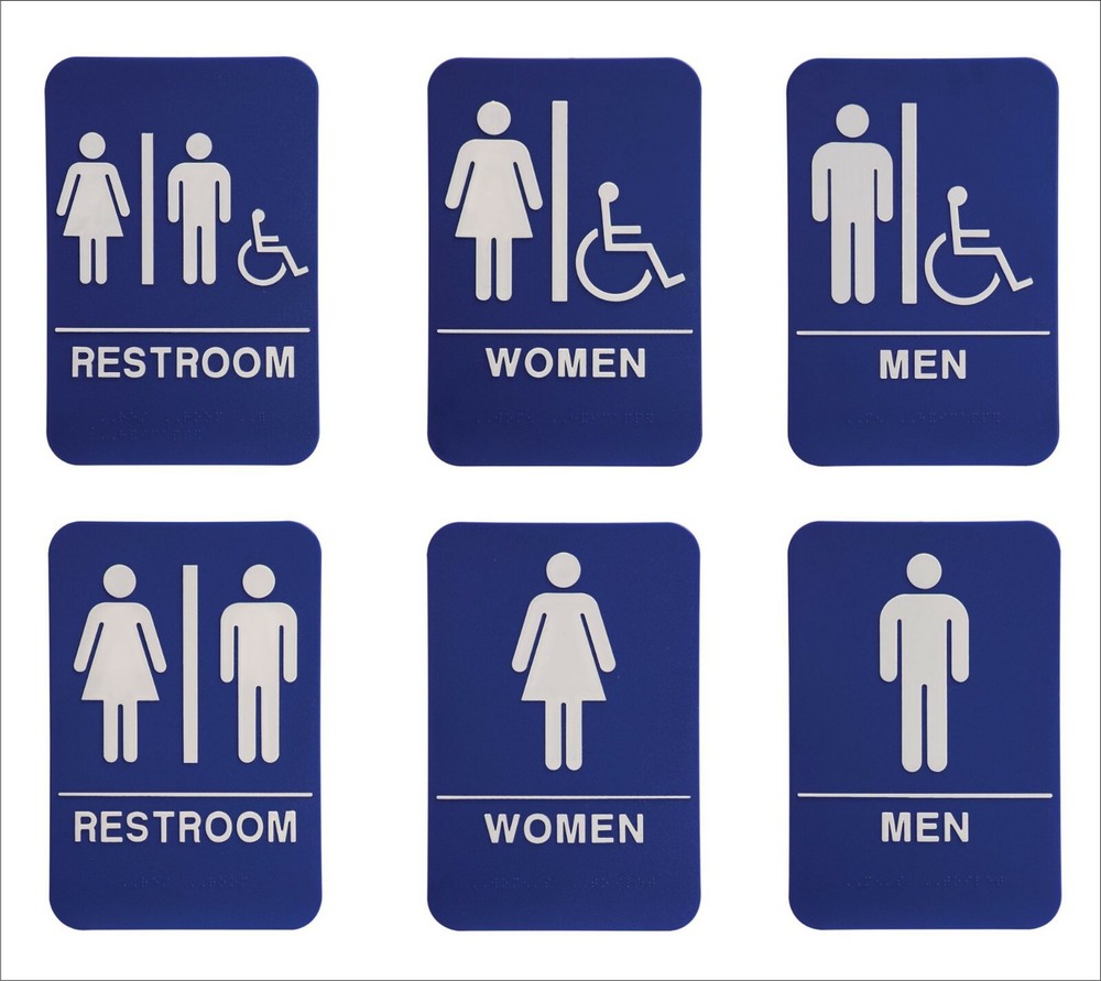 ADA Compliant, Restroom Signs, Blue, with Braille text 6″x9″