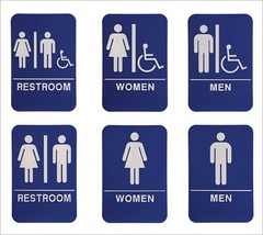 ADA Compliant, Restroom Signs, Blue, with Braille text 6″x9″