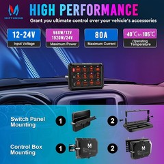 MICTUNING App Control 8/12 Gang RGB Switch Panel Lights Circuit Relay System Box