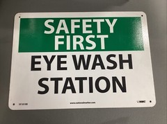 SAFETY FIRST EYE WASH STATION Plastic/Vinyl Sign SF181RB 10” x 14”