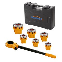 Heavy-Duty Ratchet Pipe Threader Kit with 6 NPT Dies for Metal & PVC Pipes, Port