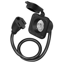 15 Amp 125V AC Port Plug w/ Integrated 18″ Extension Cord , Flanged Power Inlet