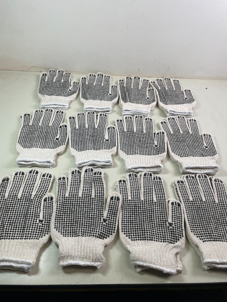 Dotted String Knit Gloves Both Sides Black PVC Dots (12 Pairs) Gloves L