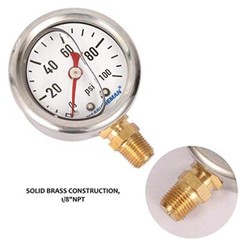1.5″ Dial Size, Liquid Filled Fuel Pressure Gauge, 0-100Psi, +/-3-2-3%, 1/8″NPT
