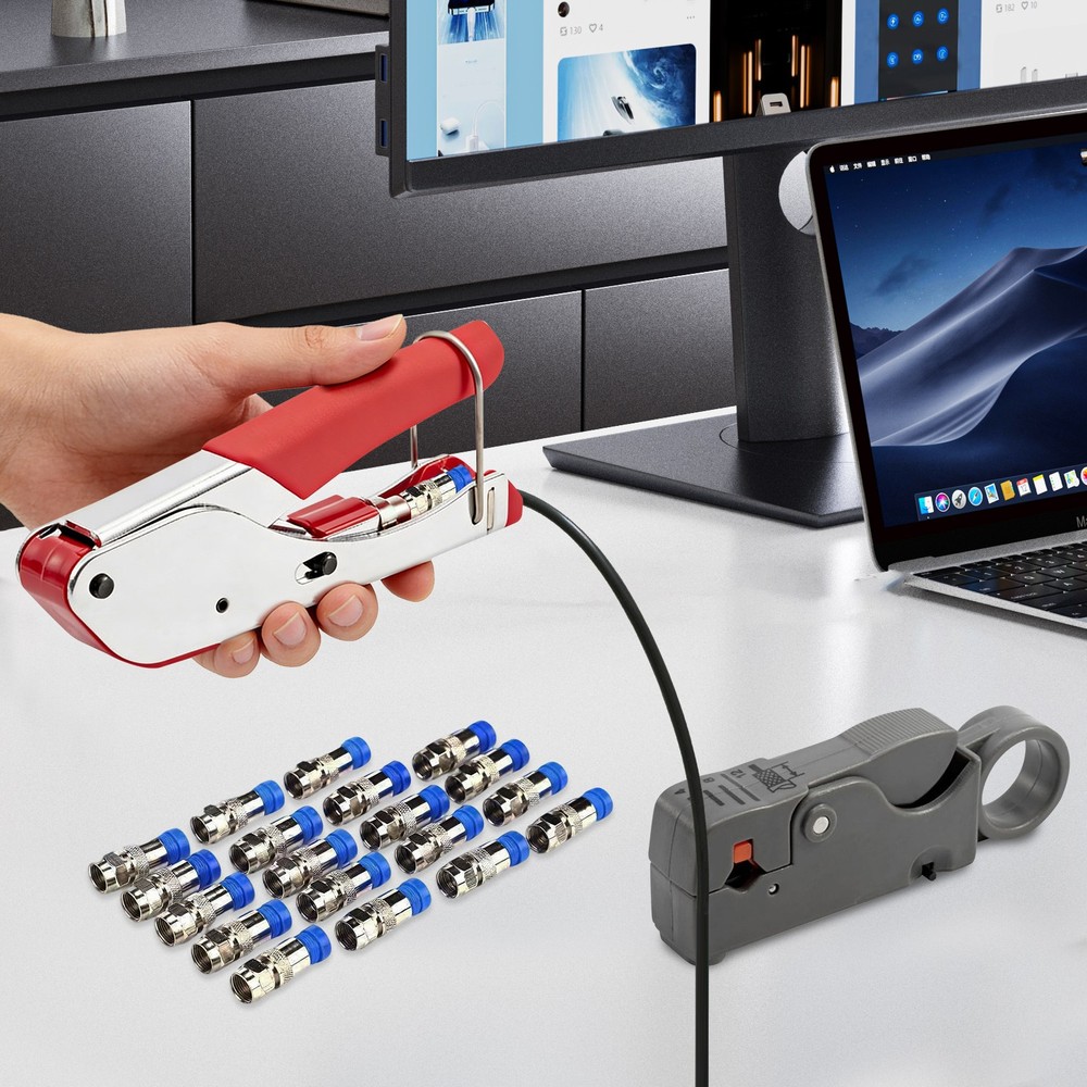 Coax Cable Crimper Coaxial Compression Tool Kit Wire Stripper with F RG6 RG59