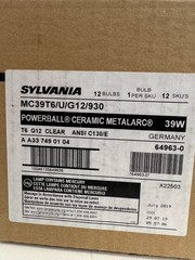 12 Piece Sylvania 64963 MC39T6/U/G12/930 39W T6 Clear G12 Ceramic HID 3000K