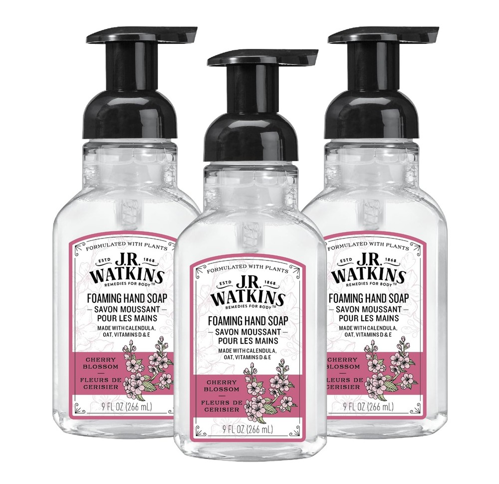 J.R. Watkins Foaming Hand Soap Pump with 9 Fl Oz (Pack of 3), Cherry Blossom