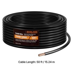 3 AWG THHN Wire 19-Stranded Black Copper Building Wire Nylon Jacket 50 ft 600V