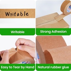 ADHES Kraft Paper Tape, 2 Inch x 60 Yards x 3 Rolls, Biodegradable Paper Pack…