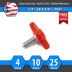 1/4″-28 x 5/8″ Thumb Screw Stainless Steel – Red Tee / Wing Knob – USA