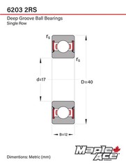 6203-2RS Ball Bearing 17x40x12mm 6203 2RS Rubber Sealed Supreme (PCs 4)