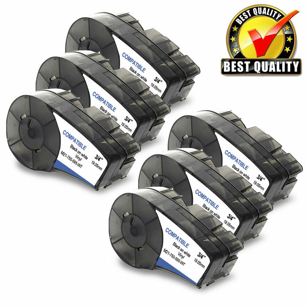 6PK Label Tape for Brady BMP21 M21-750-595-WT 19.1mm Black on White 3/4″ Vinyl