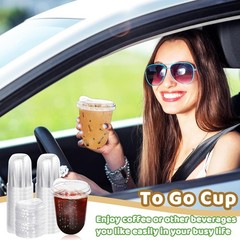 50-Pack 16oz Clear PET Cups w/Strawless Lids for Iced Coffee & Cold Drinks