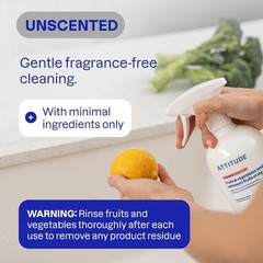 ATTITUDE Fruit & Vegetable Wash, Unscented Food-Safe Produce Wash to Remove D…