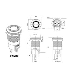 12/16/19/22mm Waterproof Momentary / Latching LED Push Button Switch Metal 3~24V