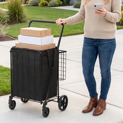 Collapsible Rolling Grocery Cart 88LB Load Capacity w/ Oxford Cloth Liner Black