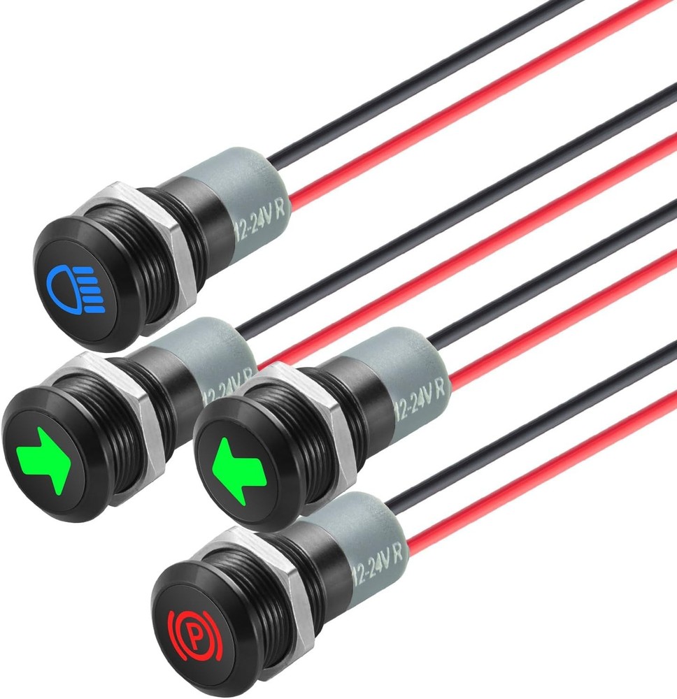 12V LED Indicator Small Light Waterproof 1/2 Inch 12mm Panel Cutout High Beam