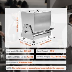 15LB Tilt Manual Meat Mixer Hand Meat Sausage Mixing Machine Stainless Steel