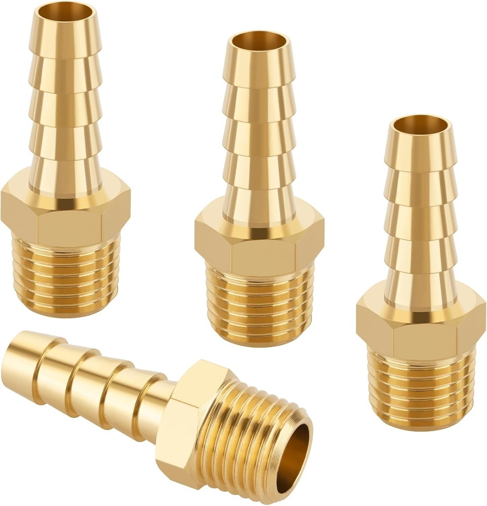 KOOTANS 4pcs Brass Hose Barb Fittings 5/16″ Hose Barb to 1/4 NPT Male Thread Air