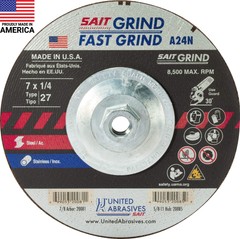 United Abrasives 20085 A24N Fast Grinding Wheel 7 x 1/4 x 5/8-11″ T27 Hub 10PK