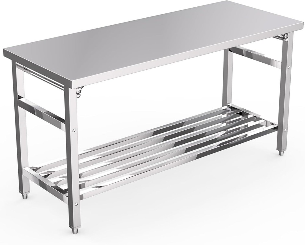 Kitchen Work Table Stainless Steel 60x24x31.5In Adjustable Height Workstation