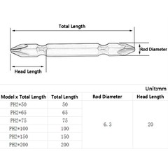 S2/S3 Double Ended Power Drill Screwdriver Bit Phillips Magnetic PH2x50/65-200mm