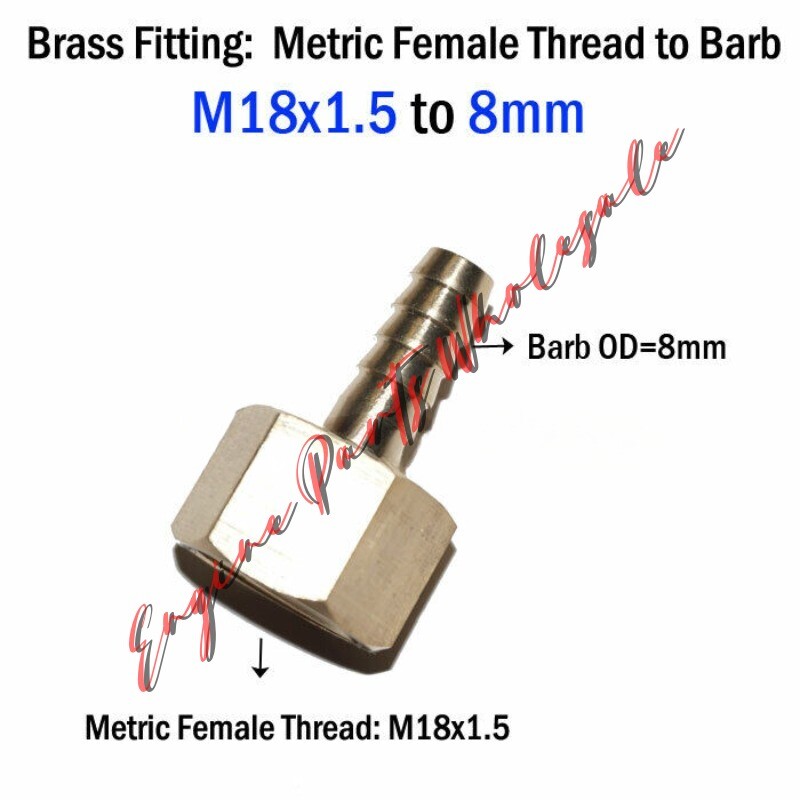 Metric Female Thread M18 M18x1.5 Barb 8mm 5/16 in Adapter Hose Fitting Connector