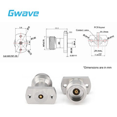 2.4mm Female Solderless PCB Connector with 2 Hole Flange for Stripline, DC-50GHz