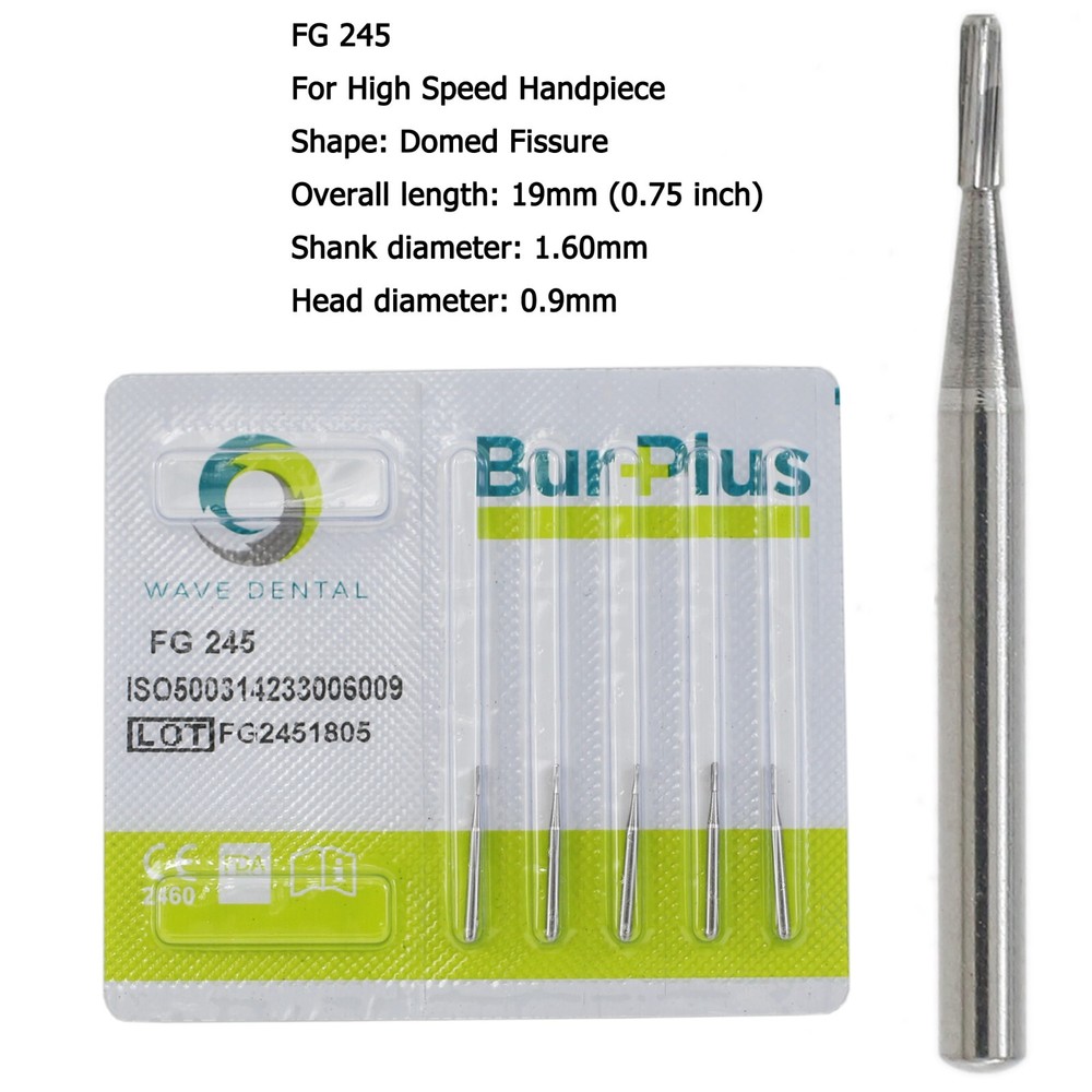 Wave Dental Carbide Burs FG 245 High Speed Friction Grip Domed Fissure Midwest