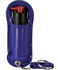 Police DEFENSE Pepper Spray 1/2 BLUE Keychain LEATHER Safety LOCK QUIK RELEASE