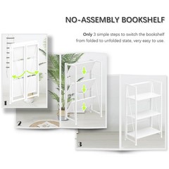 4Nm No Assembly Folding Bookshelf Storage Shelves 3 Tiers Vintage Bookcase