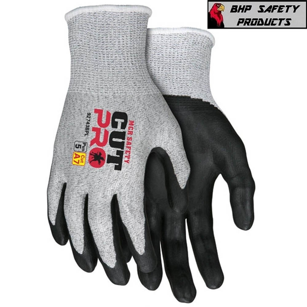 ANSI A7 CUT RESISTANT WORK GLOVE, 13 GAUGE SHELL WITH BI-POLYMER COATED PALM