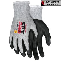 ANSI A7 CUT RESISTANT WORK GLOVE, 13 GAUGE SHELL WITH BI-POLYMER COATED PALM