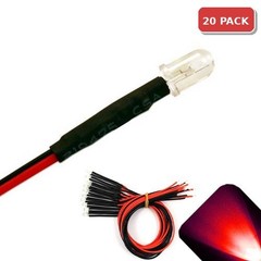 20 x Pre wired 12v 5mm Red LEDs Prewired 12 volt DC LED Car 10v 11v 13v 14v 15v