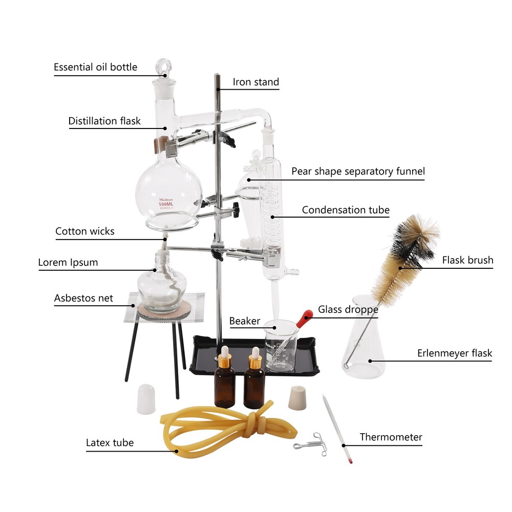 New 500ml Lab Distillation Apparatus Essential Oil Pure Water Glassware KitsUS